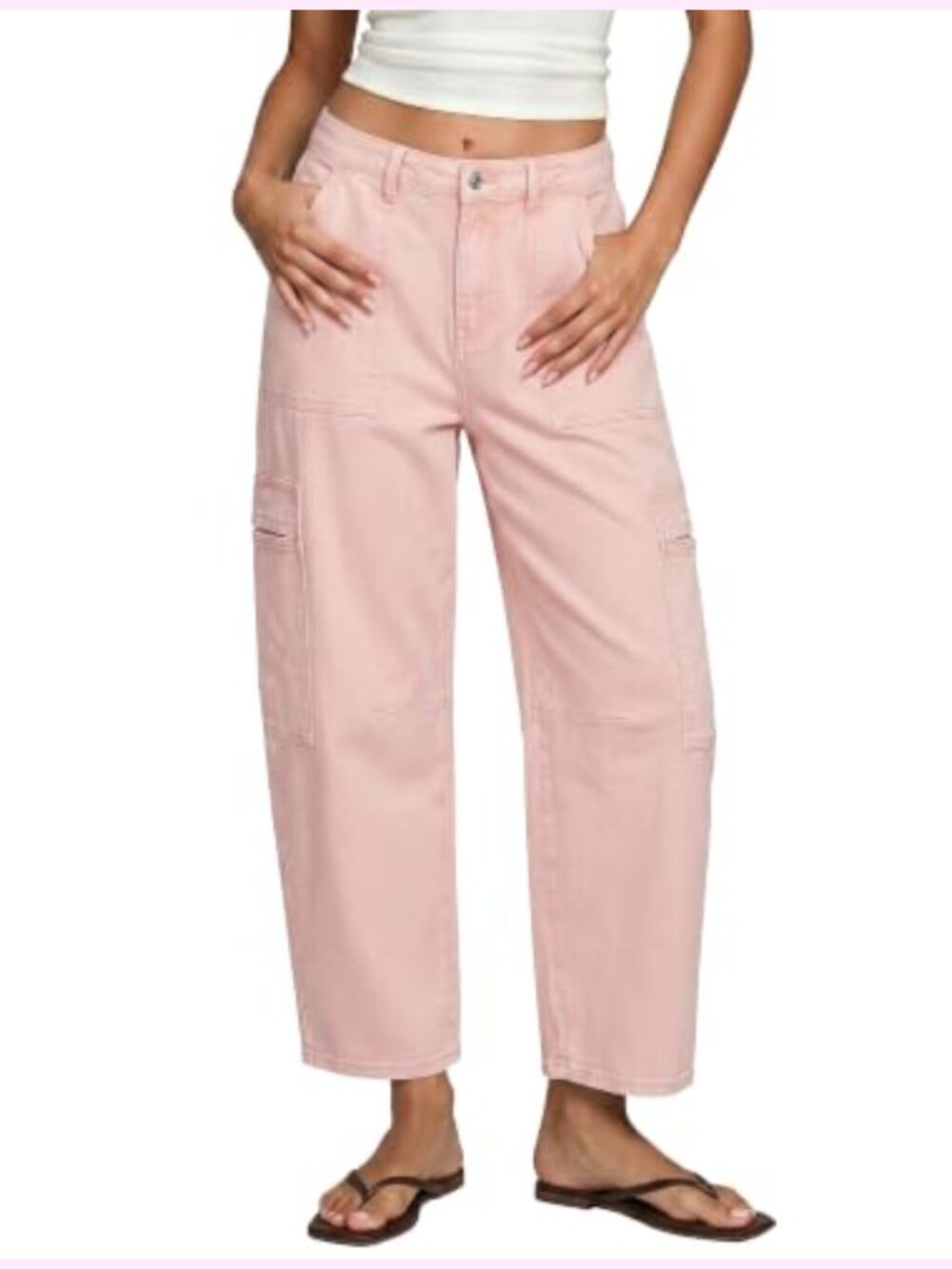 High Waisted Cropped Cargo Pocket Baggy Stretch Denim Jeans Wide Leg Tapered